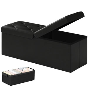 CONCETTA Foldable Storage Ottoman Bench, Large Faux Leather Footrest with Dual Flip Lid, Entryway Organizer Chest for Living Room Bedroom