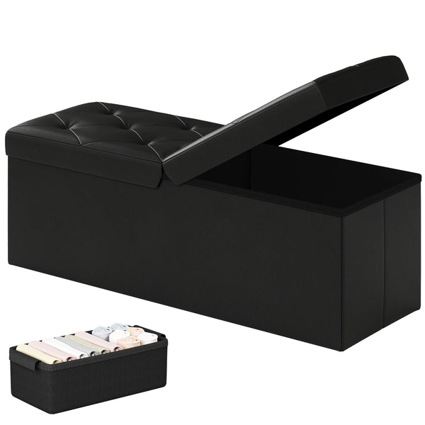 CONCETTA Foldable Storage Ottoman Bench, Large Faux Leather Footrest with Dual Flip Lid, Entryway Organizer Chest for Living Room Bedroom