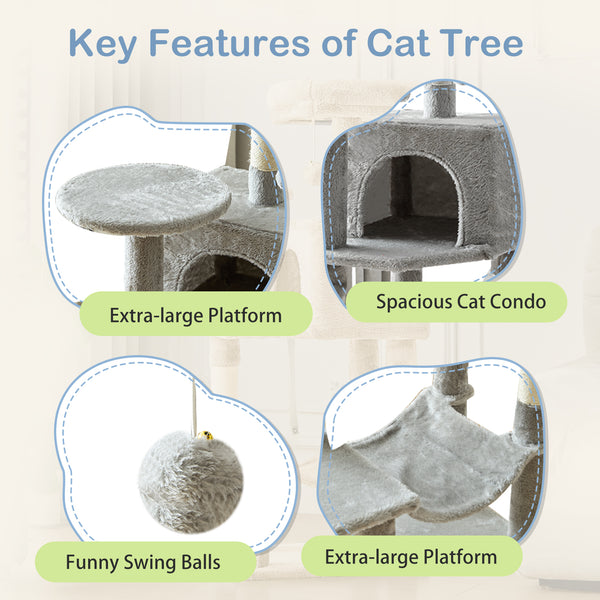 CONCETTA 44in Multi Level Cat Tree Tower,Cat Scratching Posts with Large Top Perch and Hammock
