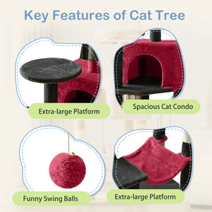 CONCETTA 44in Multi Level Cat Tree Tower,Cat Scratching Posts with Large Top Perch and Hammock