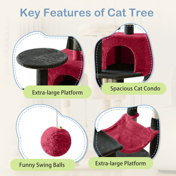 CONCETTA 44in Multi Level Cat Tree Tower,Cat Scratching Posts with Large Top Perch and Hammock