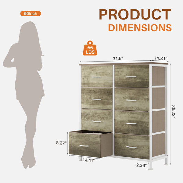 CONCETTA 8-Drawer Fabric Dresser, Storage Organizer Cabinet for Living Room, Bedroom, Office