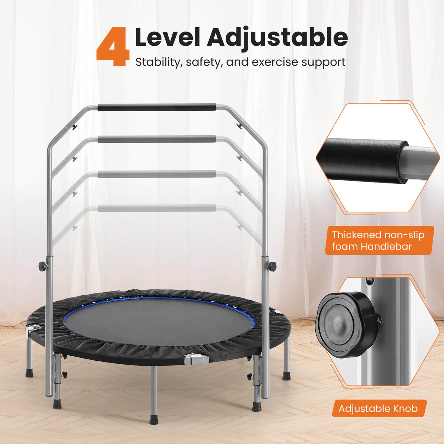 JOINSUN 40"/48" Foldable Mini Trampoline for Adults, Rebounder Trampoline for Adults with Adjustable Bar（副本）