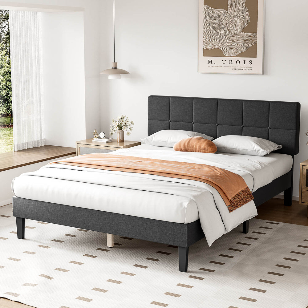JOINSUN Platform Bed Frame with Headboard-No Box Spring Needed, Linen Upholstered Bed Frame with Wood Slats Support, Noise Free