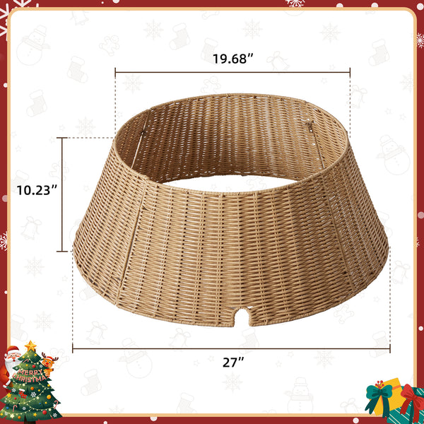 CONCETTA Christmas Tree Collar, Farmhouse Detachable Handwoven Christmas Tree Base Cover, Christmas Tree Basket Base, for Holiday,Black