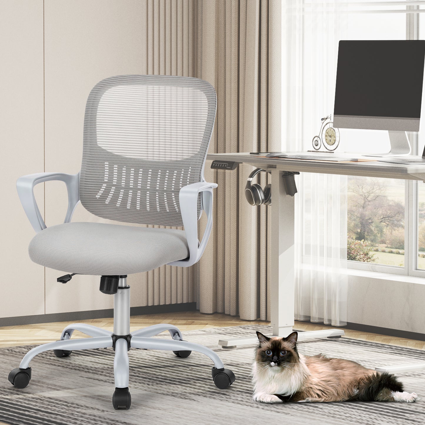 CONCETTA Ergonomic Office Home Desk Mesh Fixed Armrest