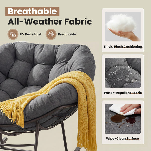 CONCETTA Heavy Duty Outdoor Rocking Chair with Cushion, Oversized Egg Lounge, 450 Lbs All-Weather Glider for Patio, Garden, Living Room