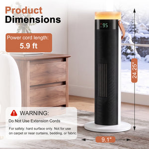 CONCETTA 25" Tower Space Heater,1500W Electric Heater with Remote,15H Timer,Child Lock,60° Oscillation,for Indoor, Living Room, Bedroom, Office & Home