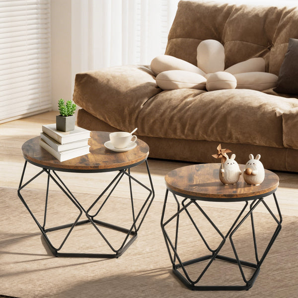 CONCETTA Small Round Coffee Table Set of 2, Nesting Side Tables for Living Room or Bedroom, Modern Accent End Tables