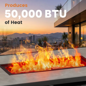 SHOUFTW 43" Propane Fire Pit Table, Outdoor Rectangular Gas Fire Pit with Lid & Waterproof Cover for Patio Backyard Deck Gatherings, 50000 BTU, Black