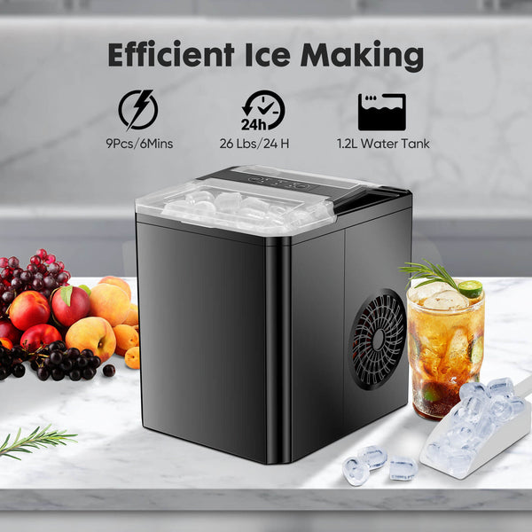 CONCETTA Countertop Ice Maker, Portable Ice Machine Self-Cleaning, 9 Cubes in 6 Mins, for Home Party Office