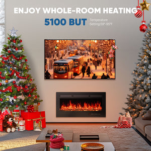 SHOUFTW Electric Fireplace Heater, 5000BTU Recessed Fireplace Insert, Wall‑Mounted & Freestanding for Indoor Living Room Bedroom Office Decor
