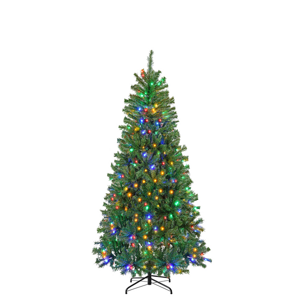 SHOUFTW Red Berry Christmas Tree with Lights, Pre-Lit Artificial Pine Tree with Warm White LEDs, Indoor Home Holiday Decor