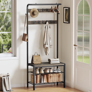 CONCETTA 4-in-1 Coat Rack Hall Tree with Shoe Bench, Shoe Storage, Removable Hooks, Hanging Rod, 13.3 x 28.3 x 72.1 Inches