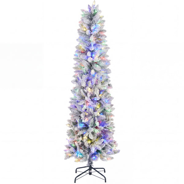 CONCETTA Flocked Pencil Christmas Tree w/Twinkling LEDs, Lighted Skinny w/Base, 150 Lights, 268 Tips, Warm White Lights