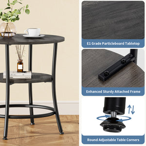 CONCETTA 2-Tier Small Round Side Table, Bedside Nightstand with Sturdy 70lbs Top Capacity, End Table for Living Room, Bed Room & Small Spaces