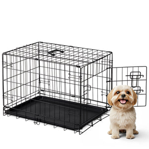 CONCETTA 30Inch Medium Single Door Dog Cage, With Divider Panel and Plastic Leak-Proof Pan Tray, Foldable For Indoor, Outdoor, Travel