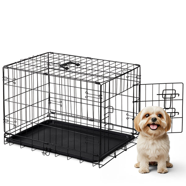 CONCETTA 30Inch Medium Single Door Dog Cage, With Divider Panel and Plastic Leak-Proof Pan Tray, Foldable For Indoor, Outdoor, Travel