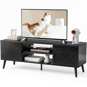 JOINSUN Wooden TV stand - for TVs up to 60 inches with adjustable shelves with double storage cabinets for living room, bedroom, patio