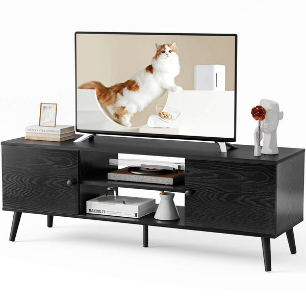 JOINSUN Wooden TV stand - for TVs up to 60 inches with adjustable shelves with double storage cabinets for living room, bedroom, patio