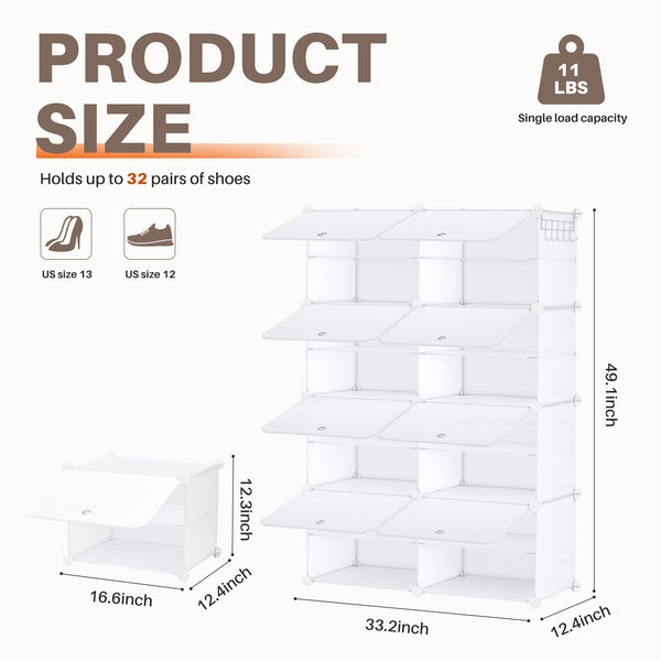 CONCETTA Shoe Rack, 24 Pair Plastic Shelves Storage Organizer for Closet Hallway Bedroom Entryway