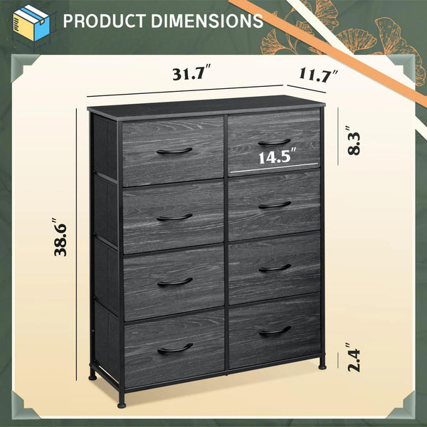 CONCETTA 8-Drawer Fabric Dresser, Storage Organizer Cabinet for Living Room, Bedroom, Office