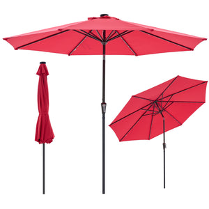 SHOUFTW 10FT Outdoor Patio Umbrella with Solar LED Lights, Push-Button Tilt Market Umbrella, Weather-Resistant 8-Rib Sun Shade for Patio, Garden, Backyard, Deck or Poolside