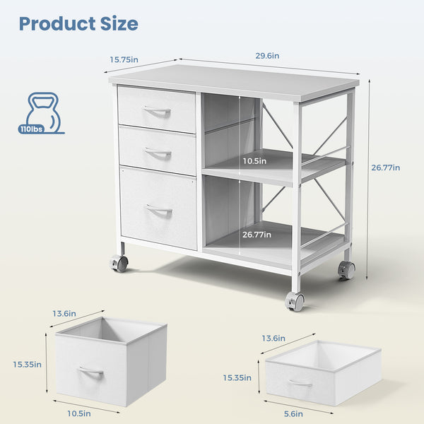 CONCETTA 3-Drawer Rolling File Cabinet with Open Shelf, Fabric Filing Storage for Home Office