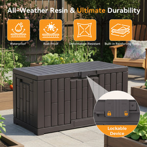 CONCETTA 60-Gallon Waterproof Deck Box, UV-Resistant Resin Outdoor Storage, Lockable Wide-Opening Lid, Garden Patio Storage Bench