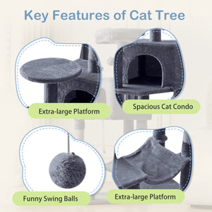 CONCETTA 44in Multi Level Cat Tree Tower,Cat Scratching Posts with Large Top Perch and Hammock