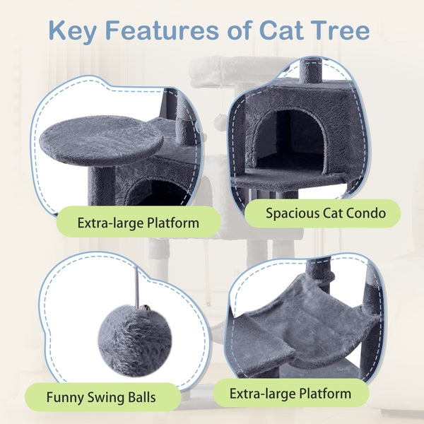 CONCETTA 44in Multi Level Cat Tree Tower,Cat Scratching Posts with Large Top Perch and Hammock