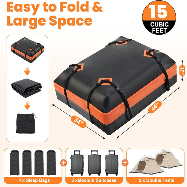 CONCETTA Car Rooftop Cargo Carrier, Waterproof Durable Roof Bag for Vehicles, Universal Fit with Straps & Anti-Slip Mat, Easy Install, Black