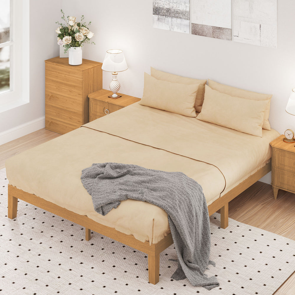 CONCETTA 12 inch Natural Pine Platform Bed Frame, Wood Slat Support, No Box Spring Required, Twin/Full/Queen/King Size