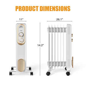 SHOUFTW 1500W Portable Oil Filled Radiator Heater with Electric Adjustable Thermostat. Automatic Power-off and Tip-Over Protection, Quiet Heating for Home