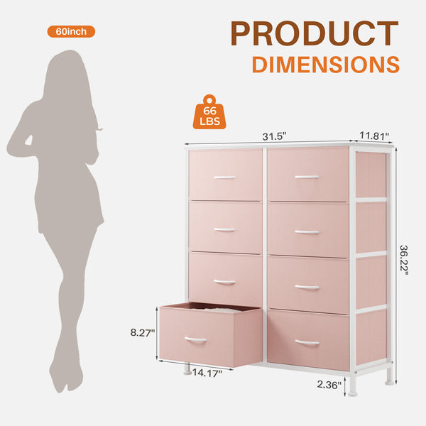 CONCETTA 8-Drawer Fabric Dresser, Storage Organizer Cabinet for Living Room, Bedroom, Office