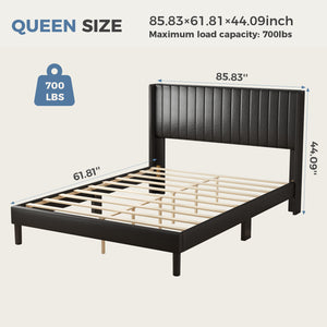 CONCETTA Full Size Bed Frame with Wingback PU Upholstered Headboard and Wooden Slats Support, No Box Spring Needed, Easy Assembly, Black