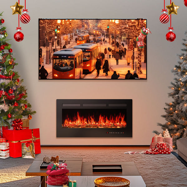 SHOUFTW Electric Fireplace Heater, 5000BTU Recessed Fireplace Insert, Wall‑Mounted & Freestanding for Indoor Living Room Bedroom Office Decor