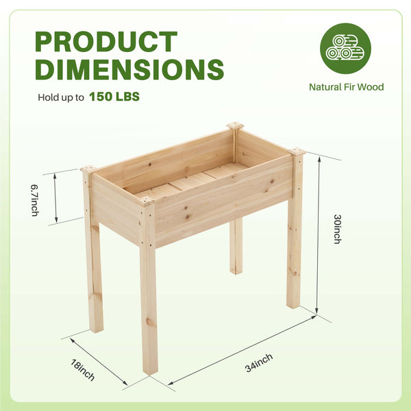 CONCETTA Wooden Raised Garden Bed - Elevated Planter Box with Drainage & Liner for Backyard/Patio/Balcony