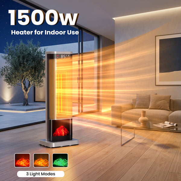 SHOUFTW 1500W Space Heater, 24" Electric Heater with Remote and Thermostat, 12H Timer, 4 Modes & 70°Oscillation, Overheat & Tip-Over Protection for Indoor