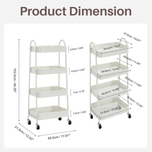 CONCETTA Versatile 4-Tier Metal Utility Cart with Locking Casters, Multi-Scenario Use for Office, Living Room, Kitchen