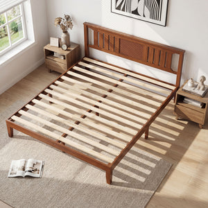 CONCETTA Solid Wood Platform Bed with Headboard, No Box Spring Needed, Wood Slat Support, Dark Brown Finish for Modern Bedroom, Full Size