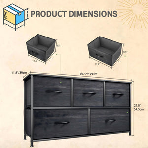 CONCETTA 5 Fabric Dresser with 5 Storage Drawers, TV Stand with Wooden Top Metal Frame for Clothes, Living Room, Hallway, Entryway