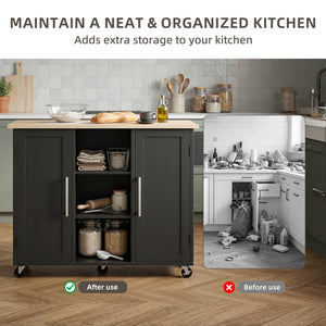 CONCETTA Wooden Kitchen Island Cart, Rolling Storage Cabinet with Racks, Open Shelves and Drawer