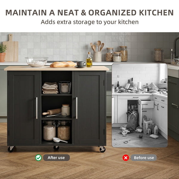 CONCETTA Wooden Kitchen Island Cart, Rolling Storage Cabinet with Racks, Open Shelves and Drawer