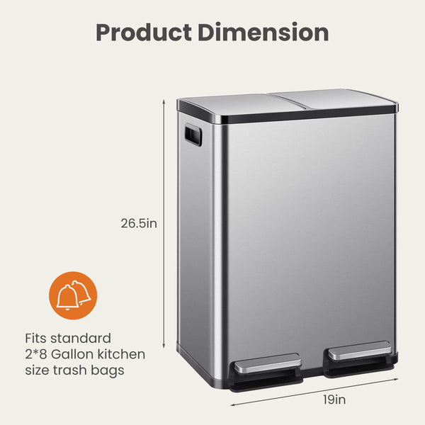 CONCETTA Kitchen Stainless Steel Waste Bin with Lid with Soft-Close Foot Pedal and Removable Inner Bin for Bathrooms, Bedrooms and Home Offices