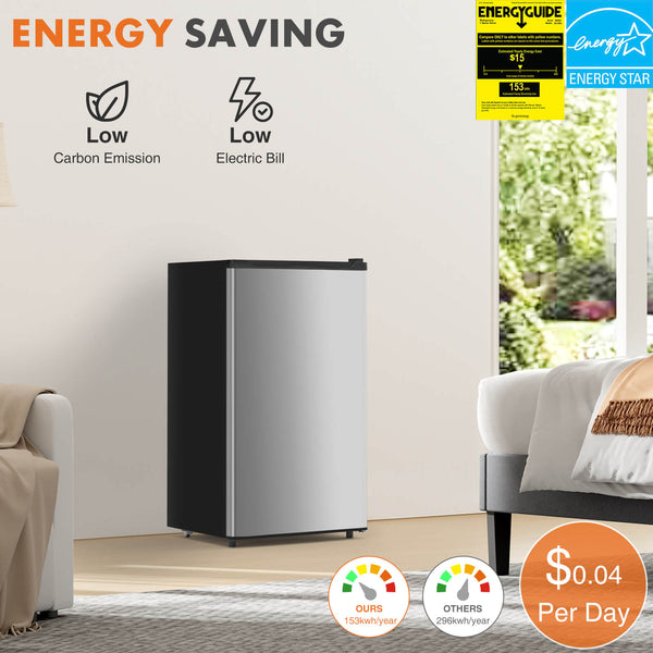 CONCETTA Mini Fridge with Freezer,3.2 Cu.Ft Small Refrigerator Single Door Adjustable Thermostat Energy-efficient Low Noise