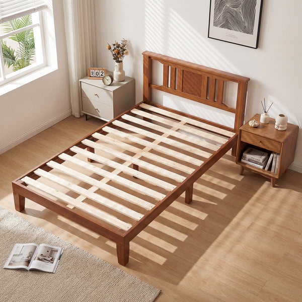 CONCETTA Solid Wood Platform Bed with Headboard, No Box Spring Needed, Wood Slat Support, Dark Brown Finish for Modern Bedroom, Full Size