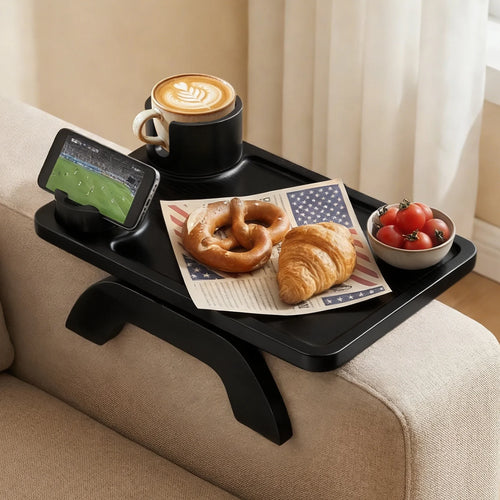 CONCETTA 3-in-1 Sofa Arm Tray Table with Swivel Cup Holder & Phone Stand, Clip-on Couch Organizer for Home Living Room