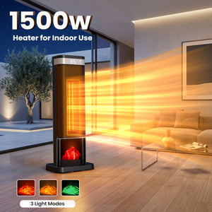 SHOUFTW 1500W Space Heater, 24" Electric Heater with Remote and Thermostat, 12H Timer, 4 Modes & 70°Oscillation, Overheat & Tip-Over Protection for Indoor