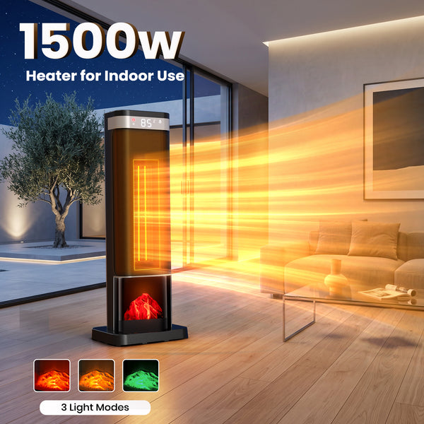 SHOUFTW 1500W Space Heater, 24" Electric Heater with Remote and Thermostat, 12H Timer, 4 Modes & 70°Oscillation, Overheat & Tip-Over Protection for Indoor